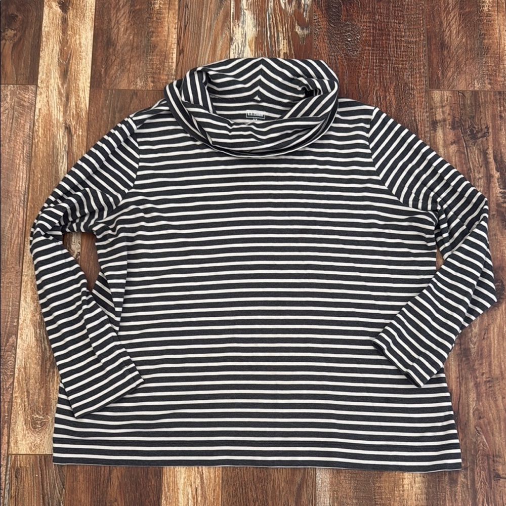 L.L. Bean Black and White Striped Cowl Neck Top